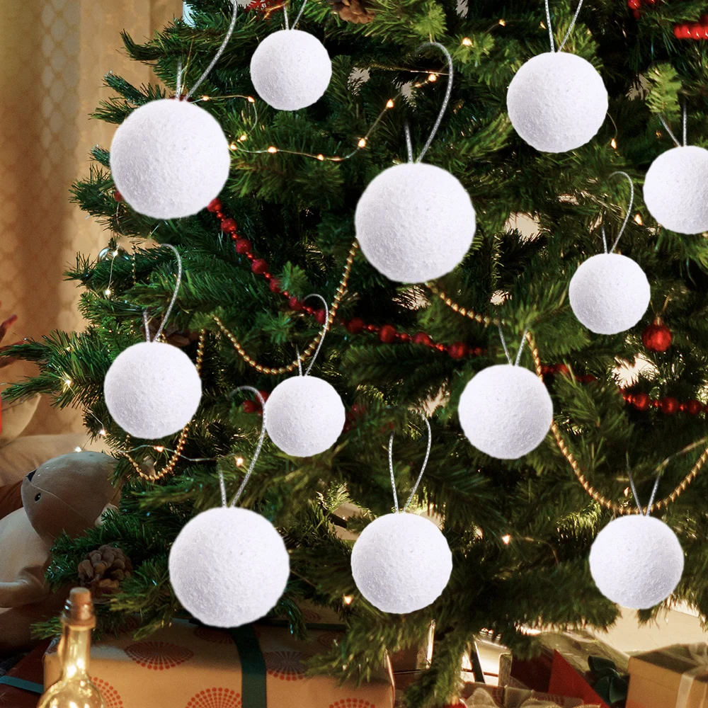 6Pcs White Balls Christmas Ornament 4/6/8cm Foam Ball Xmas Tree Hanging Snowballs New Year Christmas Home Party Decorations