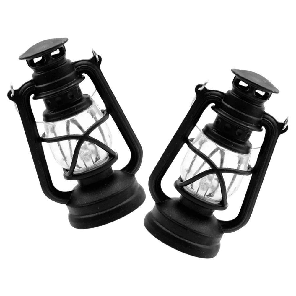 

2 Pcs Mini Kerosene Lamp Vintage Decor Dollhouse Accessories Retro Illumination Material Plastic Easy