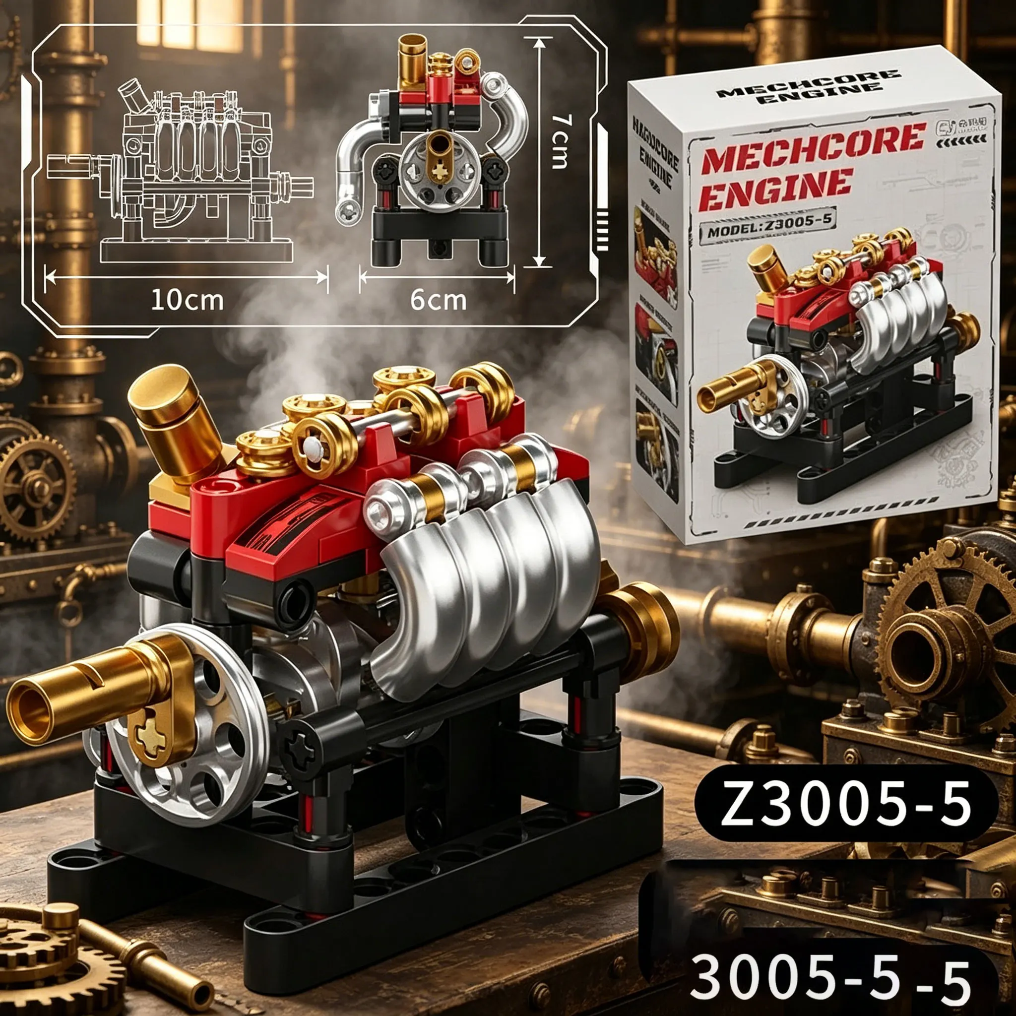 V8-Motor, MOC Mini-Motor, 8-Zylinder-Turbomotor, mechanischer Bausatz für interaktives Montagespielzeug, Weihnachtsgeschenk