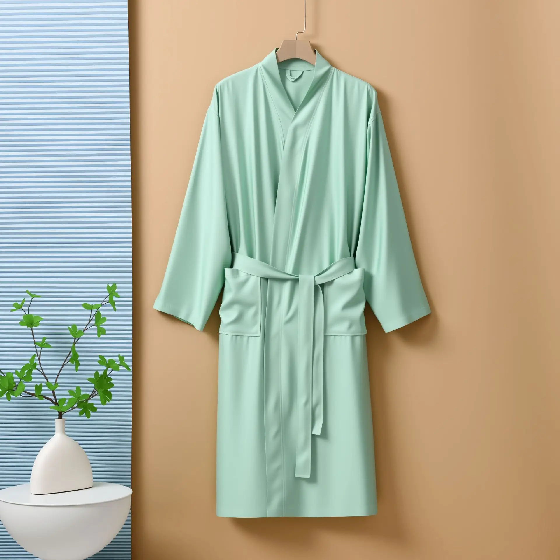 Bamboo fiber bathrobe, thin style, summer home-wearable pajamas, bathrobe, solid color, breathable, mid-length, couple's home cl