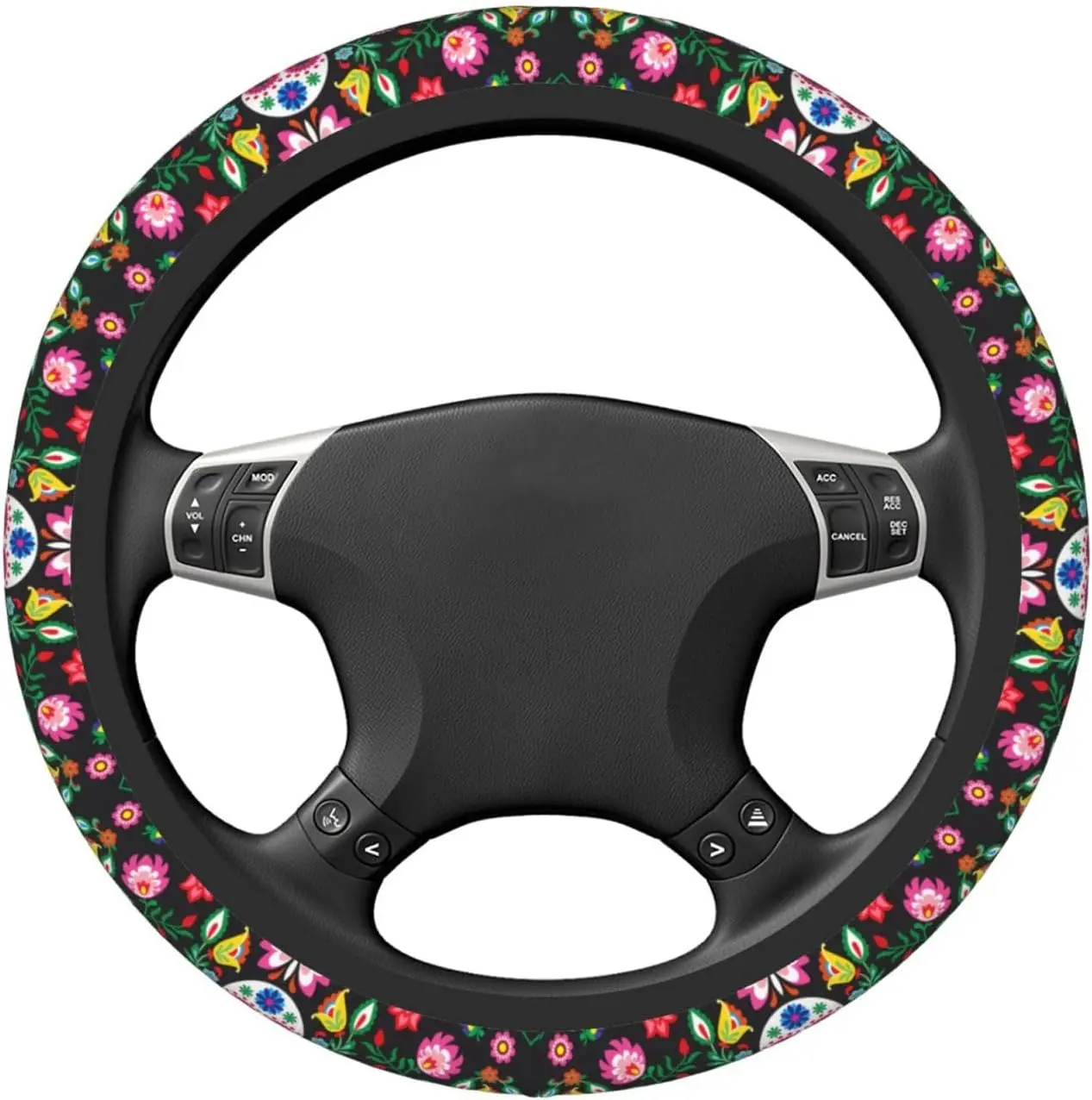 Mexican Skull Skeleton Floral Flower Steering Wheel Cover for Women Men Girls Car Accessories Decor Auto Steering Wheel Covers