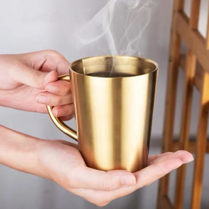 304 Stainless Steel Thermal Coffee Beer Mug Double-layer Tea Cup with Handle for Friends Drinkware Tableware Dropshipping