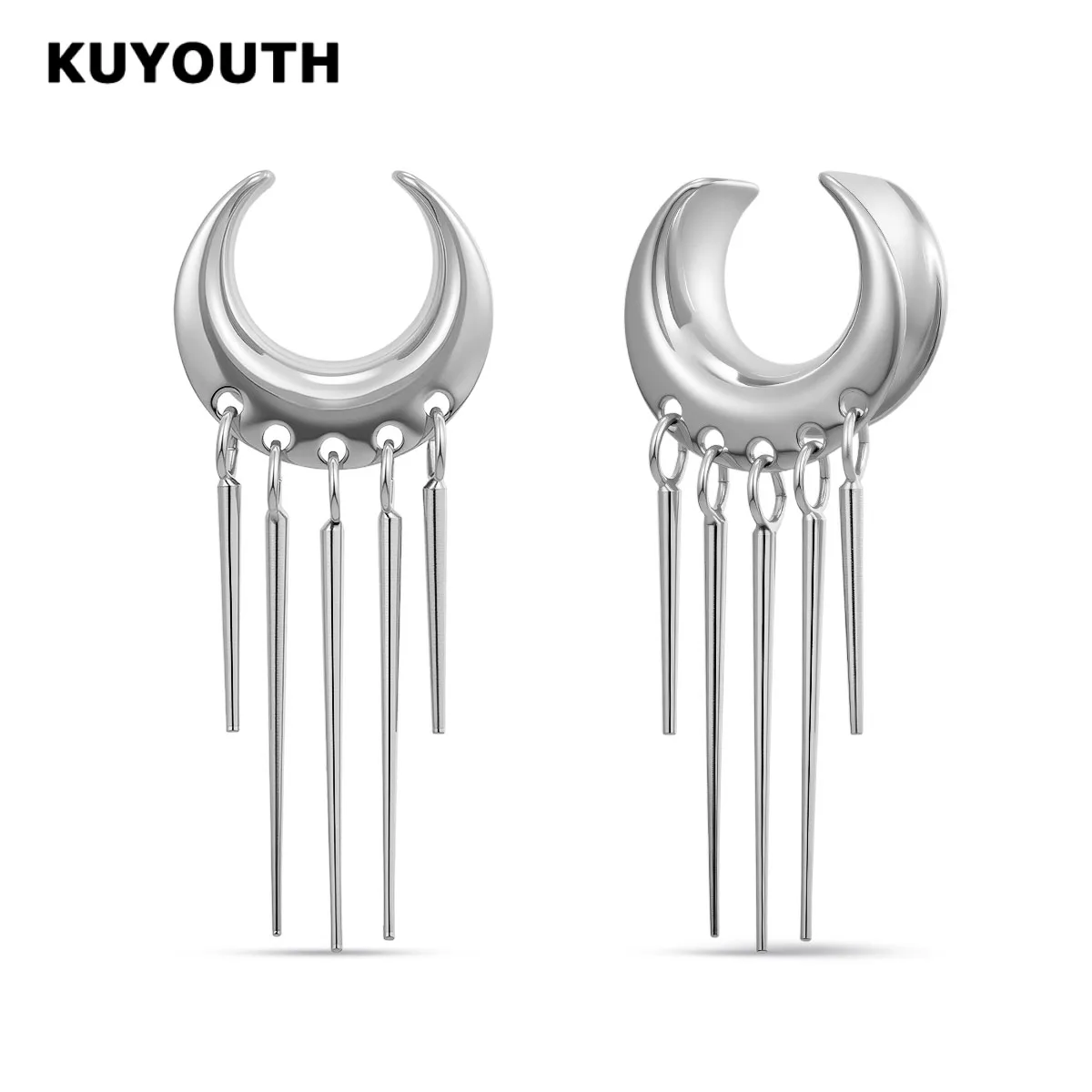 KUYOUTH Saddle Ear Gauge Tunnel Plugs Unisex Crescent Moon Tassel Ear Stretcher Expander Body Piercing Jewelry 1 Pair