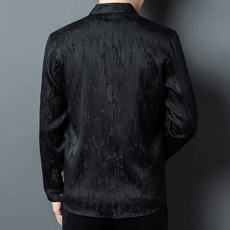 Skin-Friendly Breathable Shirts For Men Long Sleeve Casual Black Summer Quality Geniune Silk 100% Comfort Feel Camisas De Hombre