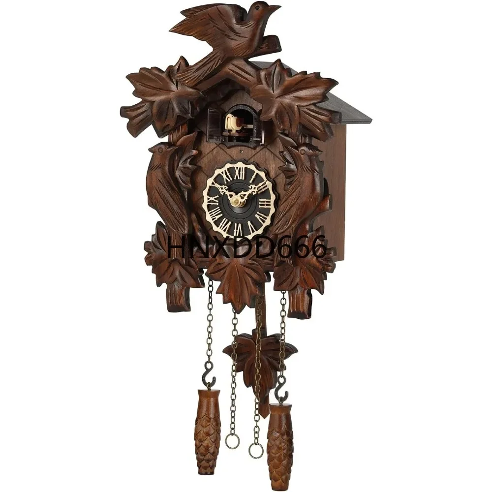 Wooden Quartz Clock for Wall Antique Decroration with Maple Leaf Pendulum, 12 Melodie, Wall Clocks