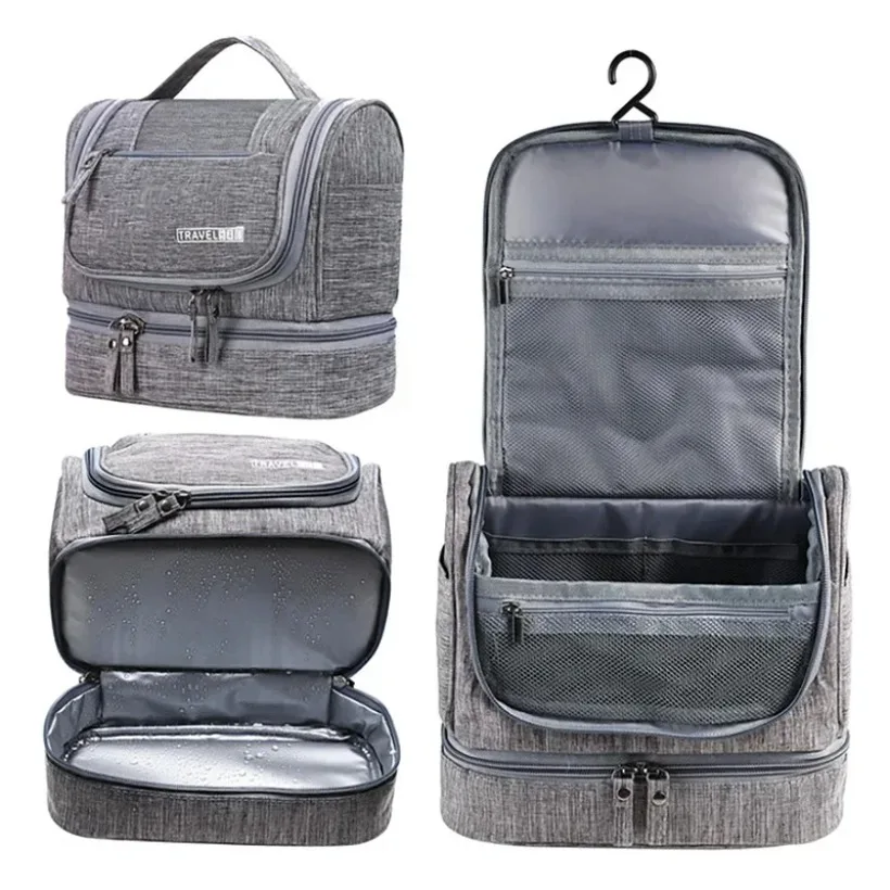 Dry Wet Separation Travel Toiletry Bag with Hook Large Capacity Hanging Cosmetic Organizer Pouch for Men Women Portable Wash Bag