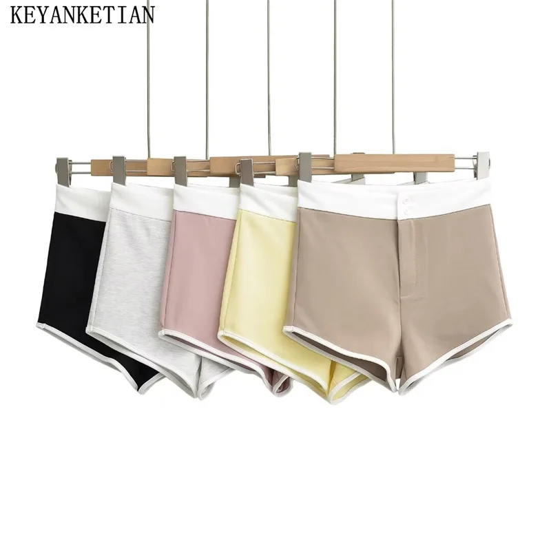 

KEYANKETIAN 2024 New Launch Women's Patchwork Contrast Color Zipper High-waisted Mini Shorts American Retro Casual Hot Shorts