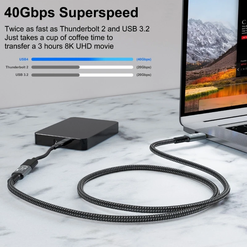 

Бестселлер USB4.0 USB C TO USB C Кабель 40 Гбит / с 8K при 60 Гц 240 Вт быстро зарядка USB C шнур данных