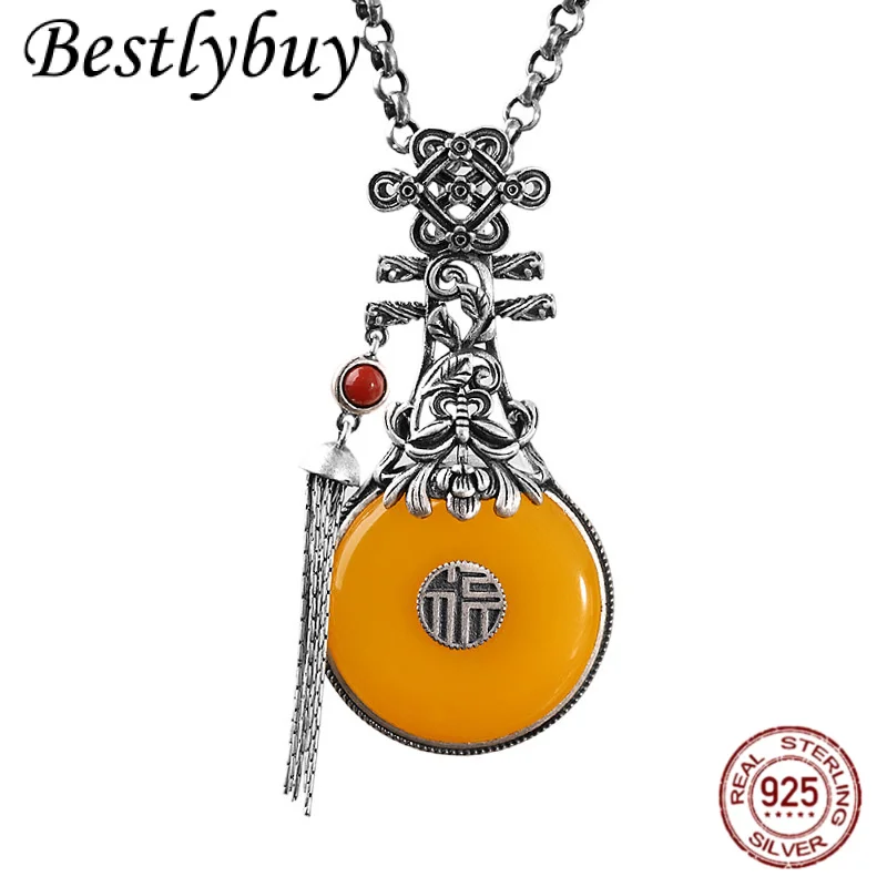 

Изысканное женское украшение: подвеска-кисточка из серебра S925 с натуральным желтым нефритом, в стиле ретро, с символом удачи и мира