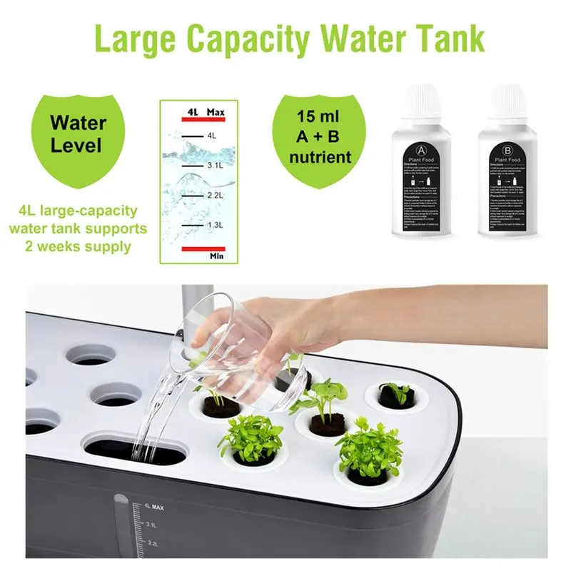 CABE-New Indoor Hydroponic Grow System With 12 Holes Full Spectrum LED Grow Light Automatic Pump For Herbs Vegetables EU Plug