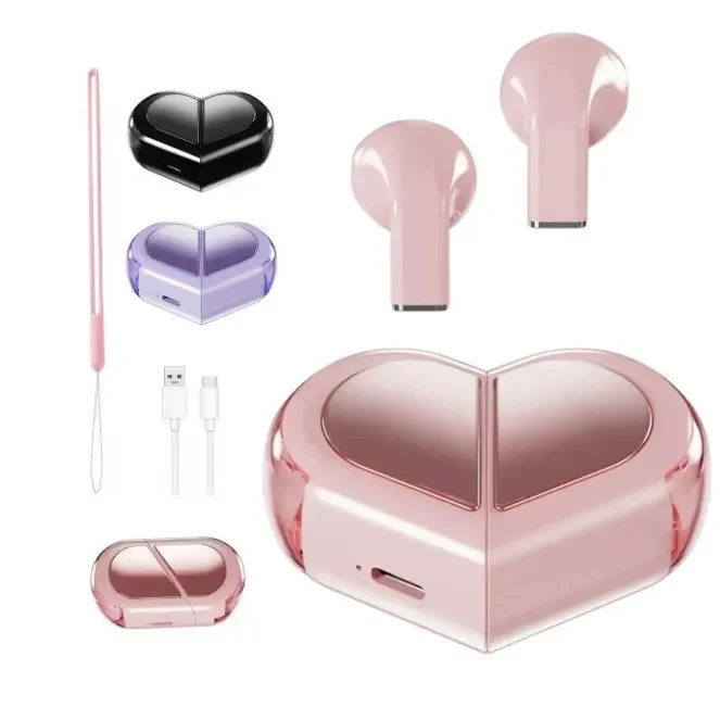

K520 Wireless Earbuds Stereo Earphones With Rotatable Love Heart Shaped Charging Case Low Latency Headphones For Phone Tablet