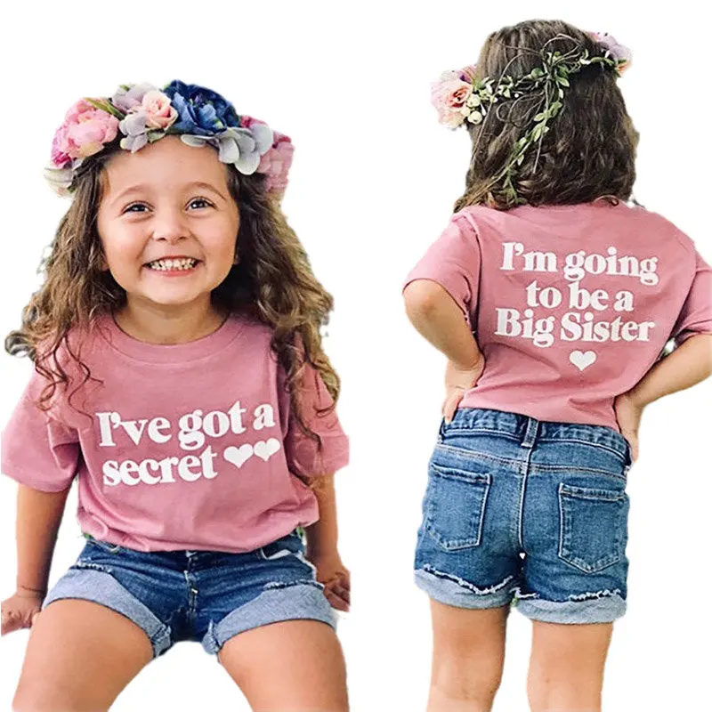 Toddler Little Girls Going to be Big Sister Cotton T-Shirt Clothes Short Sleeve Secret Letter Pink Tops Tee Outfit