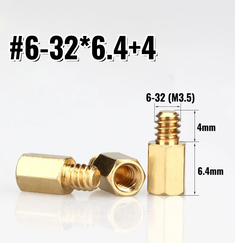 20~100pcs UNC 6#-32x6.4+4mm Hex Brass Motherboard Standoffs For Computer Case Motherboard Female Male Standoff Spacer Pillar