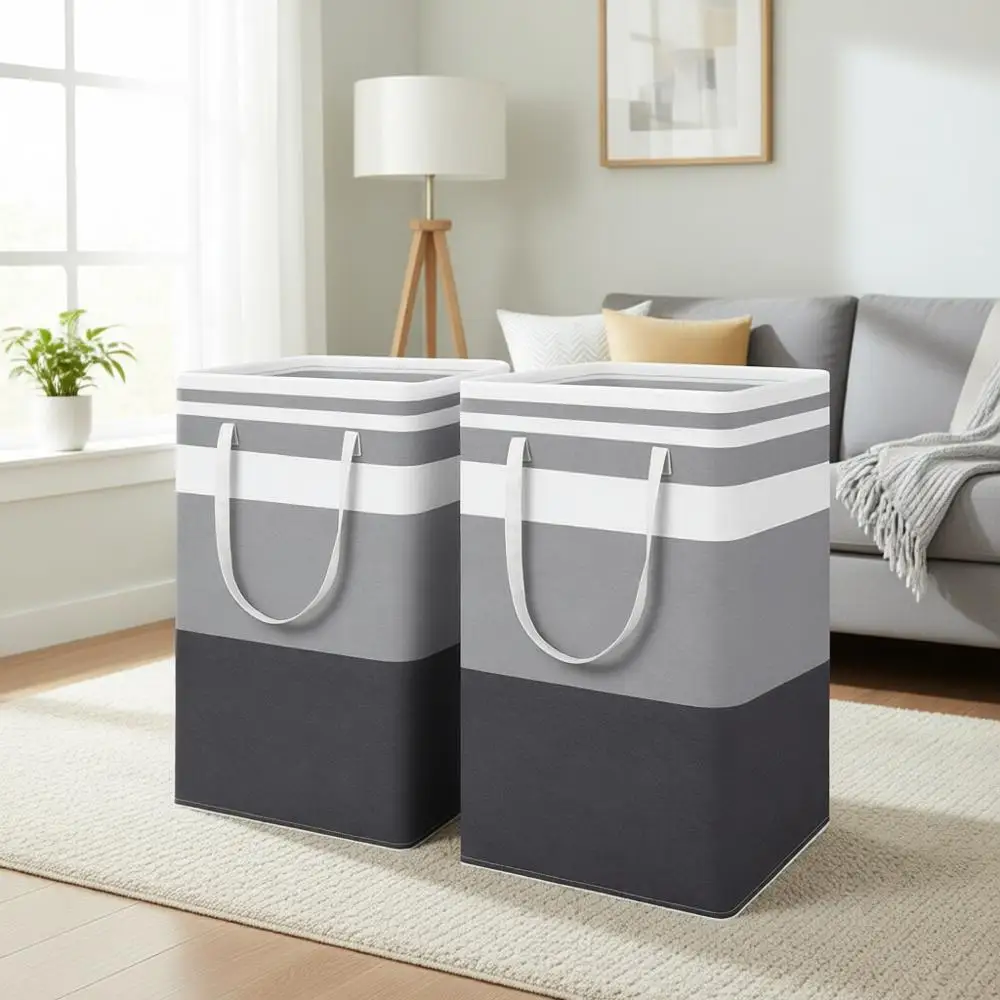 

Большие корзины для белья (2 шт.), водонепроницаемые и складные, идеально подходят для общежитий и семей, градиентный серый цвет, 88 л