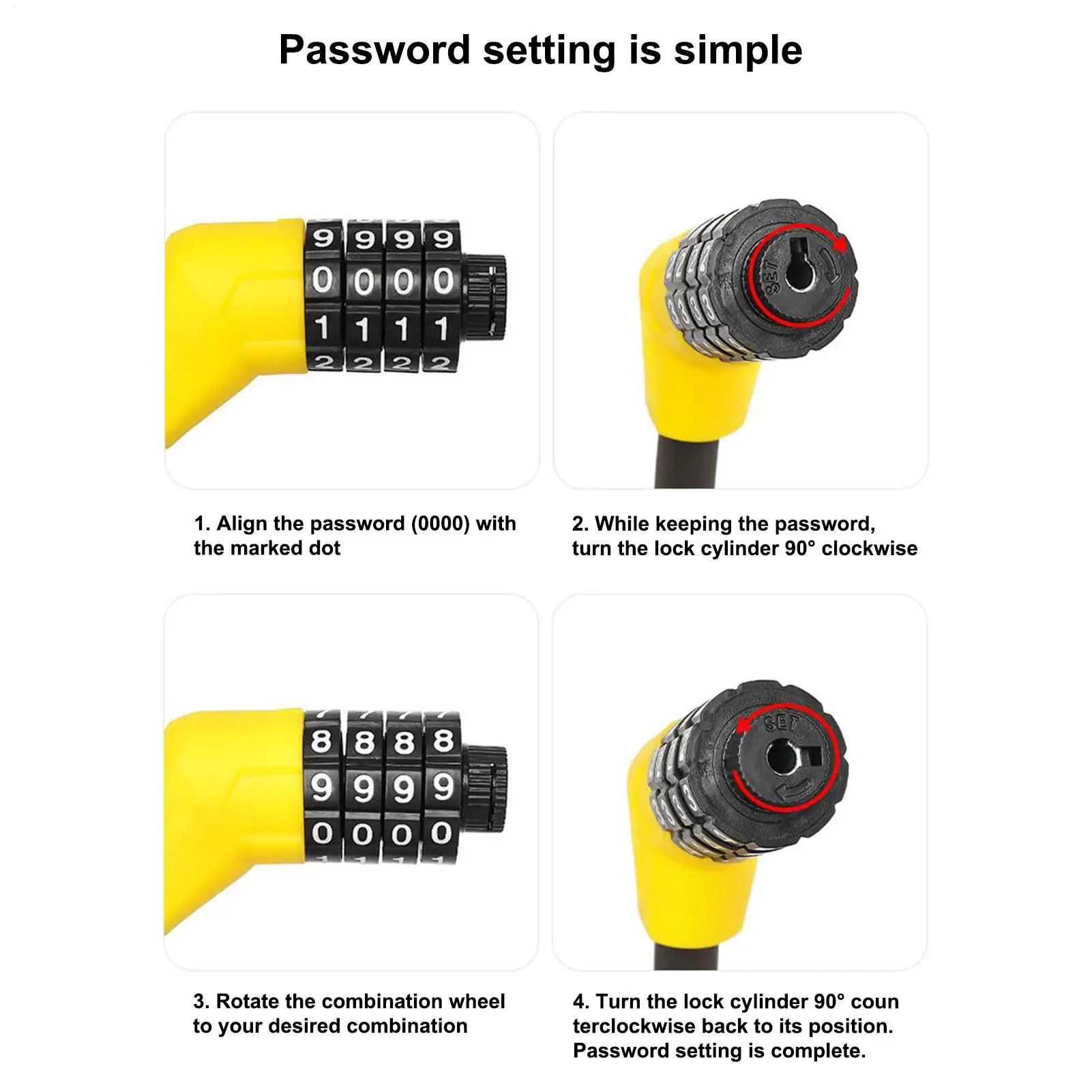 

Велосипедный двойной замок, тросовый замок, противоугонный 4-значный комбинированный трос, велосипедный замок, сверхмощные защитные замки для скутера для езды на велосипеде