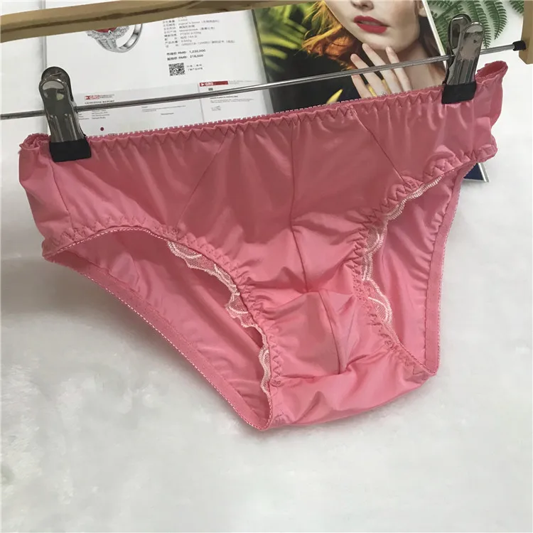 

Мужские трусы из ледяного шелка с кружевными краями, сексуальные гладкие мягкие тканевые мужские трусы, U-образная выпуклая сумка, удобные дышащие трусики