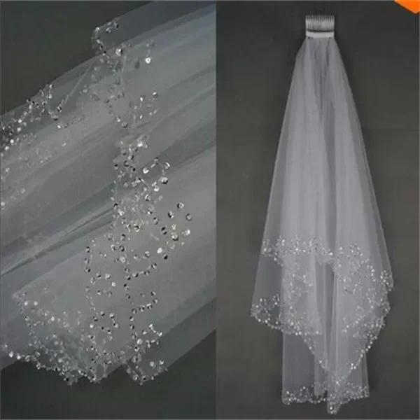 Elegant Wedding Veils With Bead Edge 2 Layers White/Ivory Accessories Fashion Short Bridal Comb