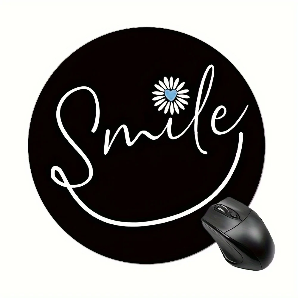 Smile game mouse mat, personalized design round table mat, non-slip rubber sliding coaster, suitable for office computers,20*20