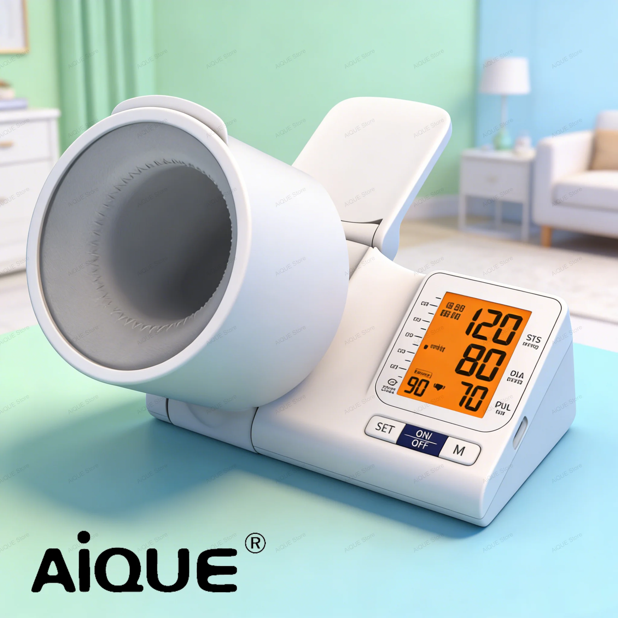 Tensiomètre numérique portable rechargeable AiQUE Original Voice pour le bras supérieur, avec brassard