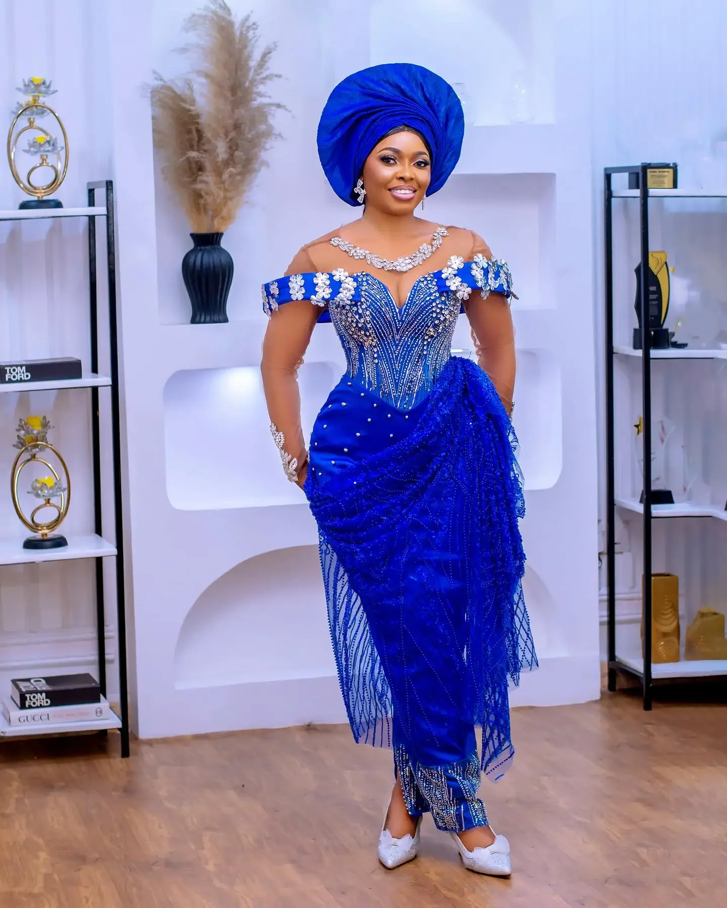 فستان الزفاف النيجيري التقليدي الديكور الدانتيل فساتين السهرة فستان استقبال الزفاف الأفريقي Aso Ebi فستان عيد ميلاد المرأة 2025