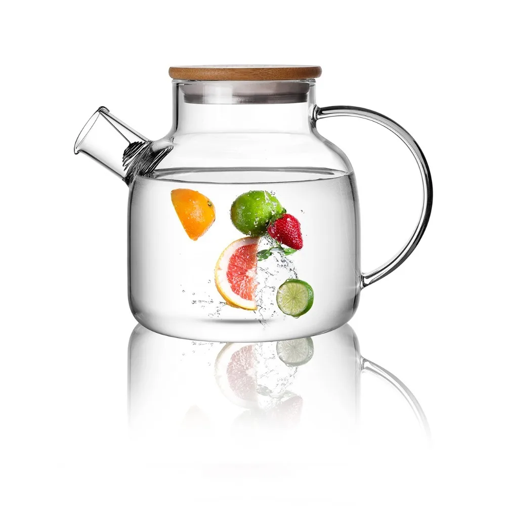 Glass Kettle with Handle Pouring Spout 60 Oz / 1.8L Clear Teapot Floral Teapot High Temperature Resistant Stovetop Safe