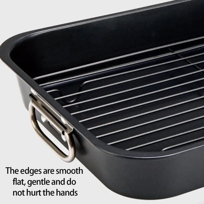 H8WB 15Inch Turkey Roasting Pan Includes V-Shape Grill Rack Carbon Steel Roasting Pan