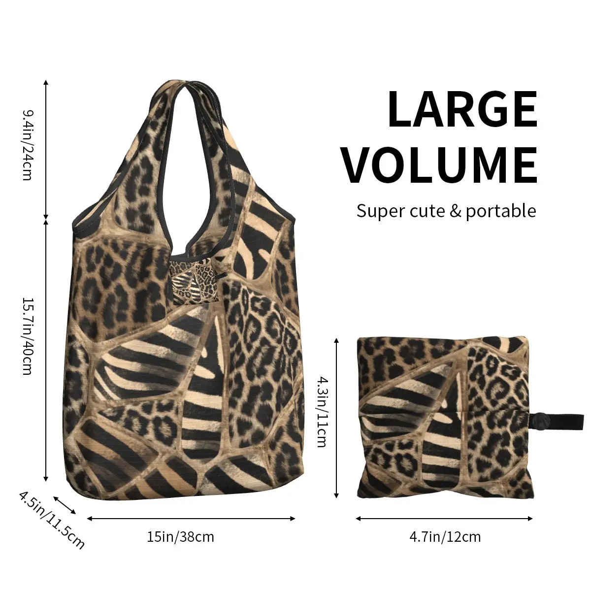 Custom Fashion Animal Print Shopping Tote Bag Portable Leopard And Zebra Pastel Gold Groceries Shoulder Shopper Bag