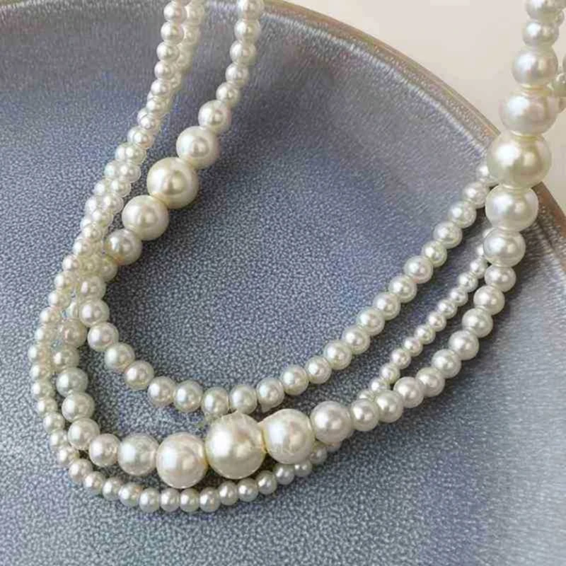 Elegant Multilayer Imitation Pearl Necklace for Women Vintage Wedding Fashion Statement Choker Collar Party Jewelry Gift