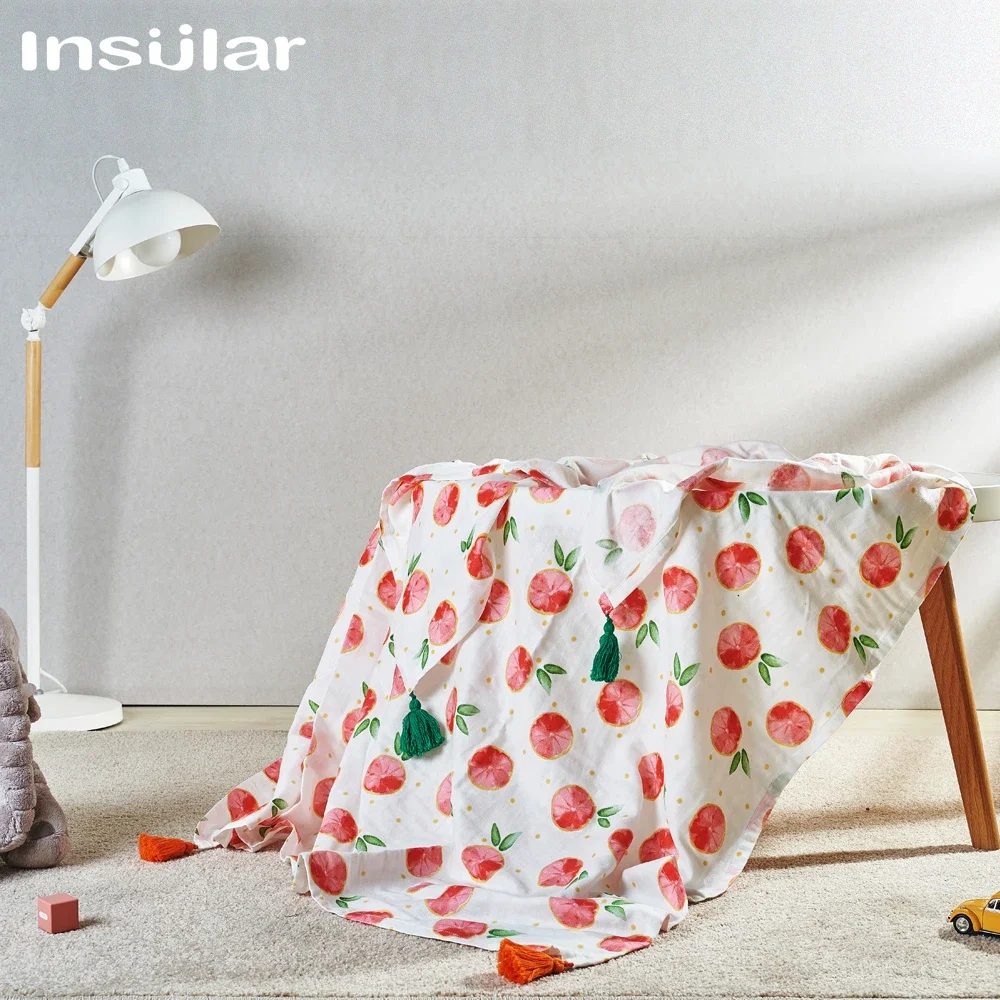 

INSULAR банное полотенце для новорожденных, муслиновое детское мягкое пеленание, хлопковая ткань для младенцев, детское одеяло, органическая ткань с кисточками, лето 110x156 см