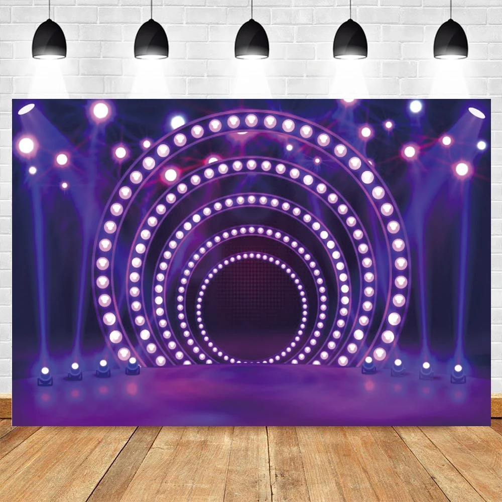 Neon Lights Stage Photography Backdrop Futuristic Electronic Aperture Smog Stage 80\'s 90\'s Disco Party Background Photo Studio