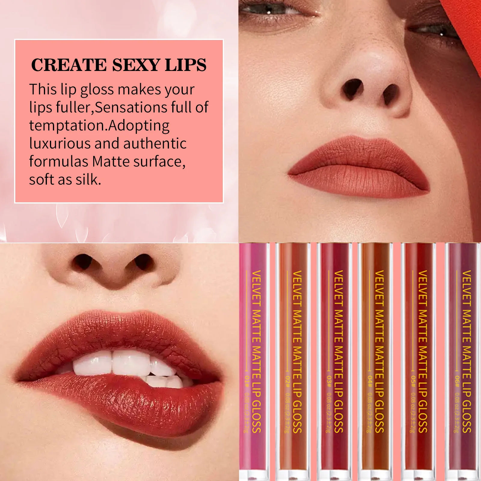 ベルベットマットリップステインコンボセット 6色セット ノン-ドライビタミンE配合 長持ちヌードリップグロスキット デイリーメイクアップギフト