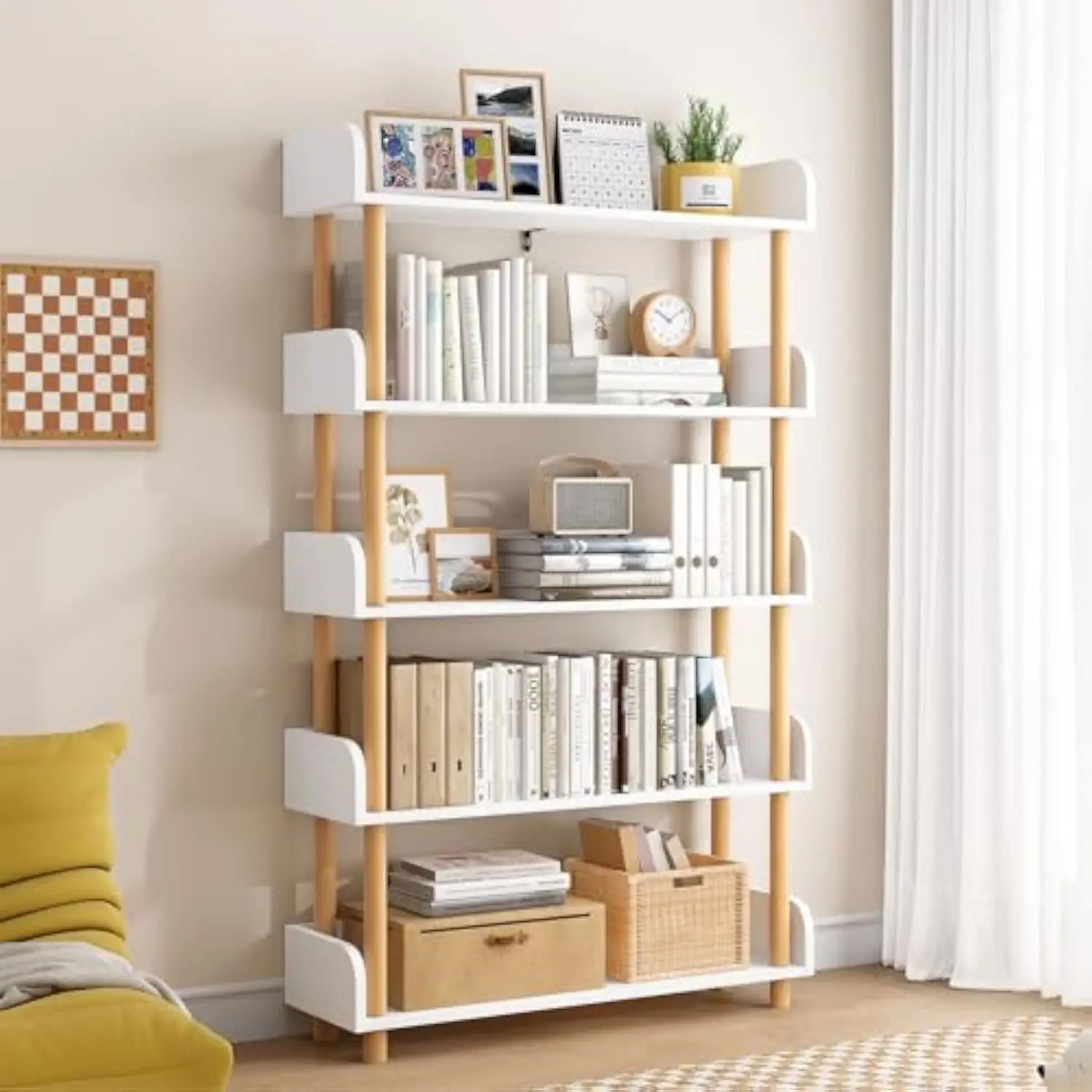 

5-层 Wooden Open Bookshelf, Modern Display Shelf with Standing Storage Rack, Multifunctional Bookcase for Home and Office, L