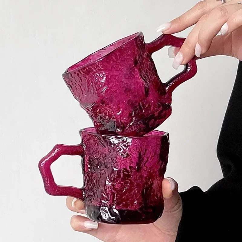 

200ML Rose with Glacier Glass High Appearance Level Household Drink Water Cup Kitchen Coffee Cold Drink Cup Mugs Milk Fancy cup