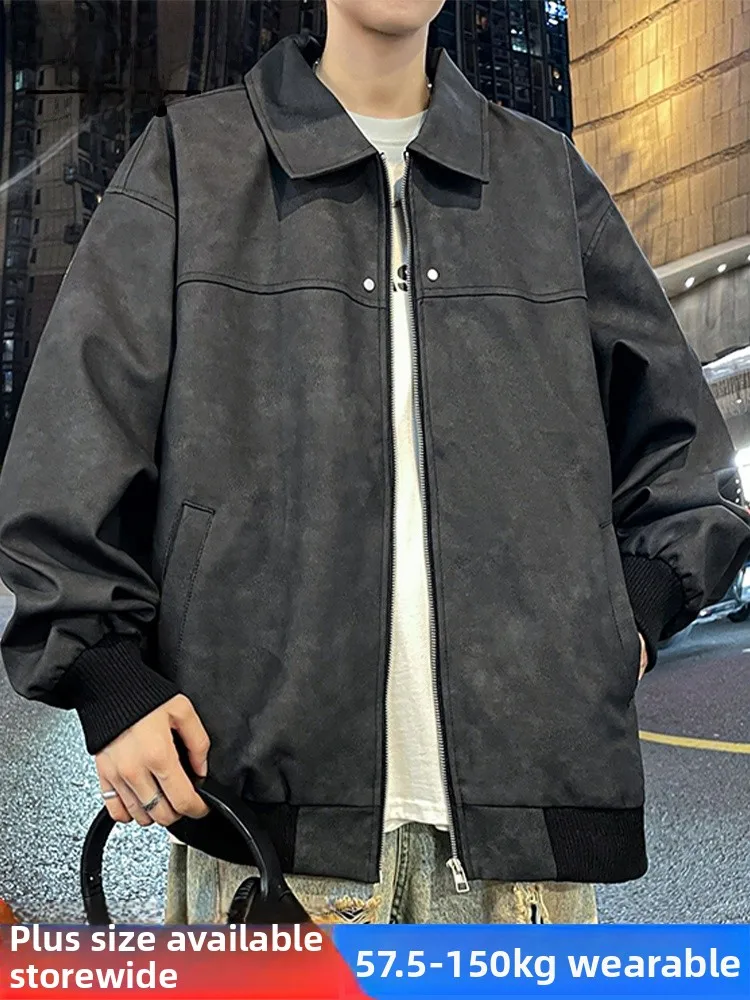 

Мужская кожаная куртка MoChao в американском ретро-стиле, большого размера, весенне-осенняя, модная, свободная, в стиле мотоциклетной одежды, с отложным воротником