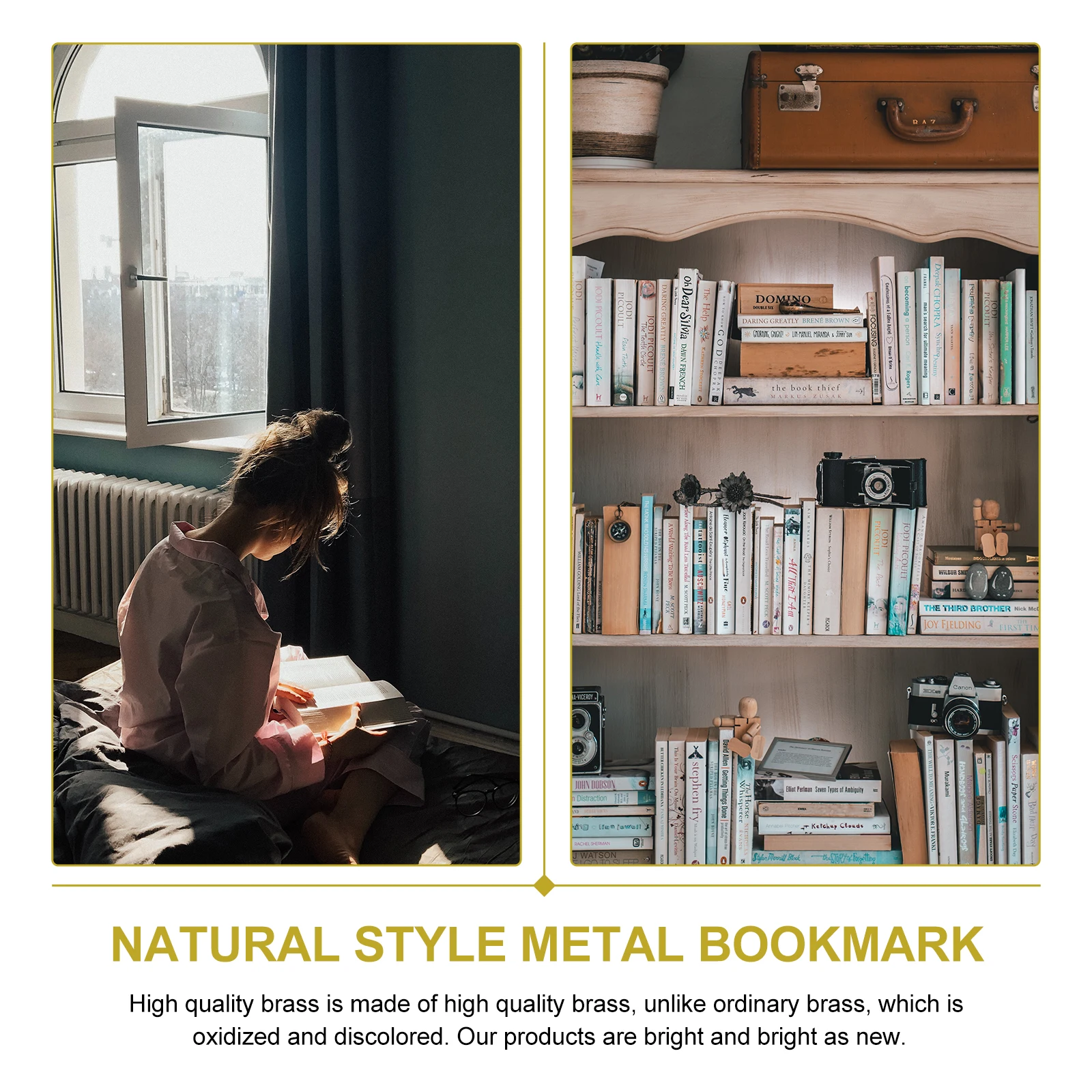 

1 Set Metal Bookmark Premium Brass Natural Style Creative Book Decor For Students Scrapbooks Notebooks Design