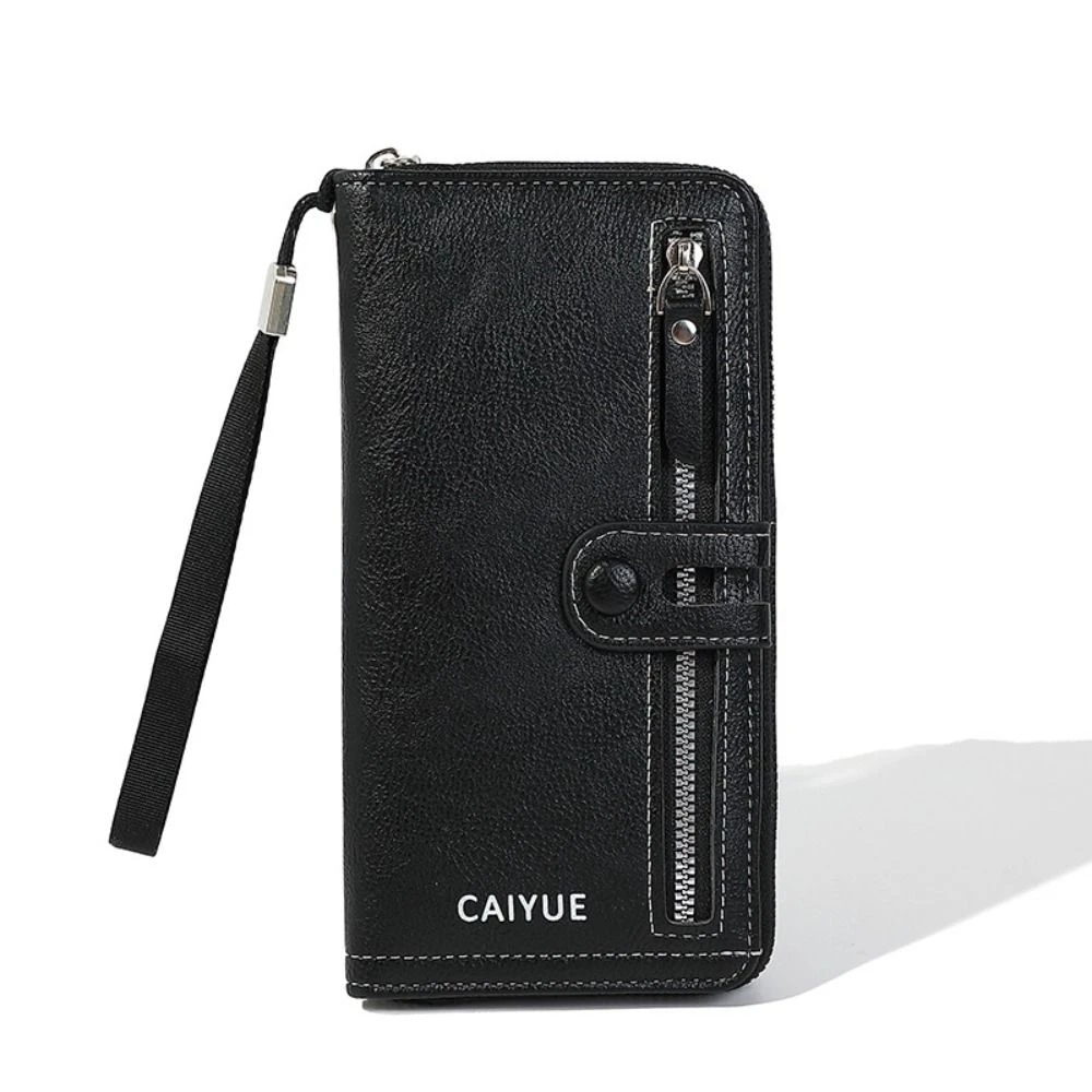 محفظة رجالية طويلة فاخرة سعة كبيرة طبقة مزدوجة محفظة الأعمال سستة بولي Leather جلد الرجال حقيبة صغيرة حامل بطاقة