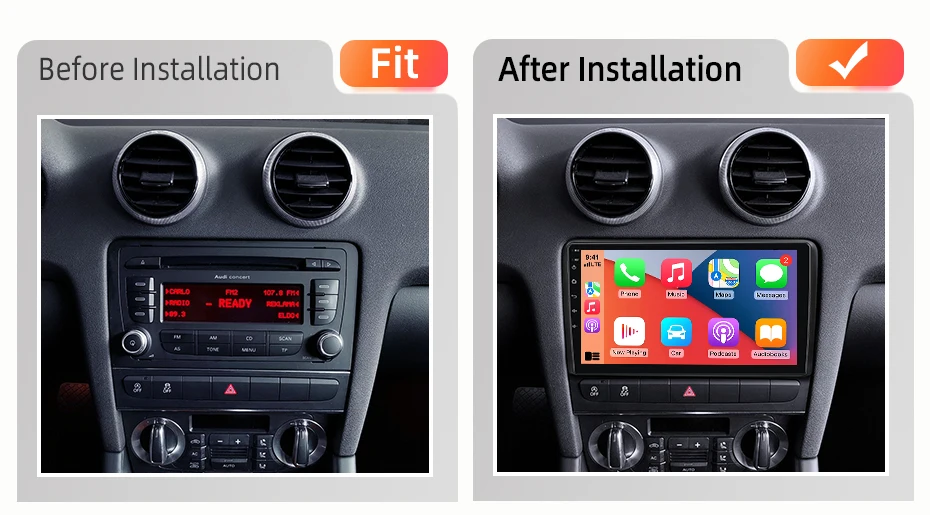 AWESAFE Kabelloses CarPlay Android Auto Radio für Audi A3 8P 2003 2004 2005-2013 Auto-Intelligentes System RDS GPS FM BT DSP SWC – Detail 3
