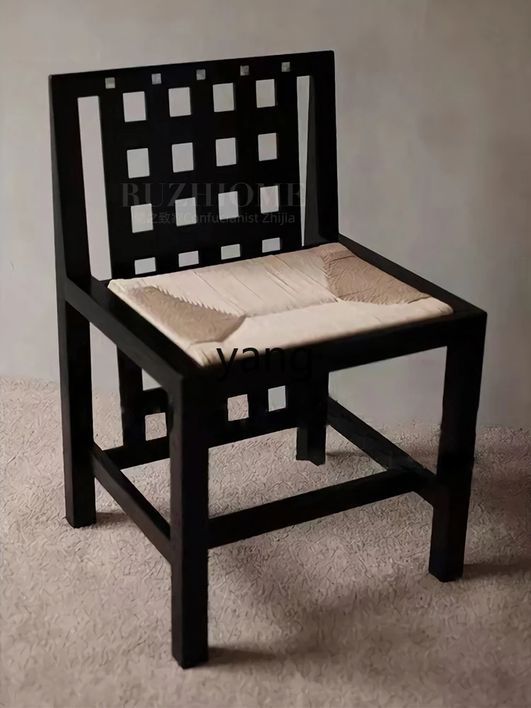 Yjq Fritillary Art Chair Black Designer Dining Chair Grid Retro Non-Armrest Home