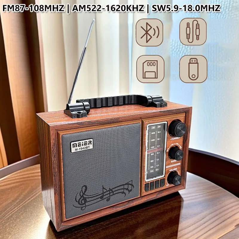 

Portable Retro Nostalgic Radio Rechargeable Vintage FM AM SW Radios Powerful Bluetooth Speaker Support TF USB AUX AC/DC Power