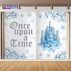 Winter Snowflakes Story Book Backdrop Once Upon a Time  Ancient Castle Princess Party Decor Cake Smash Photography Background