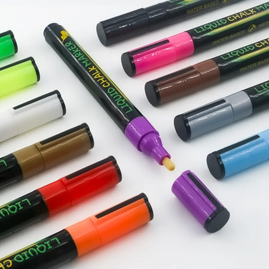 ชุดปากกาชอล์กเหลวแบบลบได้ 12 สีนีออน สำหรับกระดานดำ กระดานไวท์บอร์ด กระจกหน้าต่าง กระจกเงา เมนูร้านอาหาร