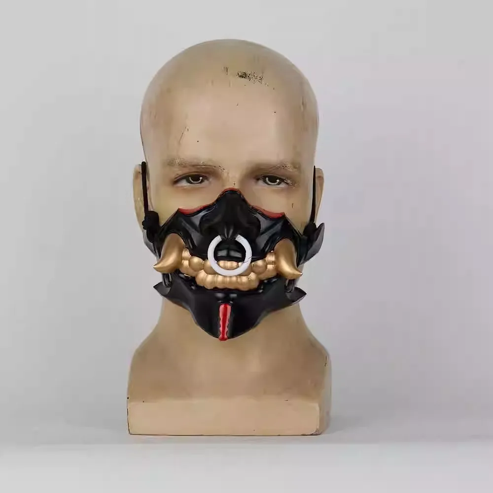 Anime Rahu Cosplay Prop Maske Schwarz Langes Glattes Haar Perücke Weibliches Rollenspiel Japanischer Stil Prajna Halbgesichtsmaske Halloween Party