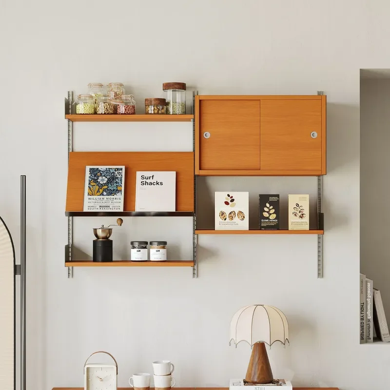 Adjustable Wall Mounted Track System Storage Rack for Coffee Corner Upper Wall Hanging Display Shelf Free Combination