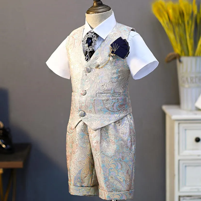 5-teiliges formelles Anzug-Set für Jungen, Jacquard-Weste, Shorts, Hochzeitsanzug, Kinder-Smoking für Klavierauftritte, A2174 – Detail 3