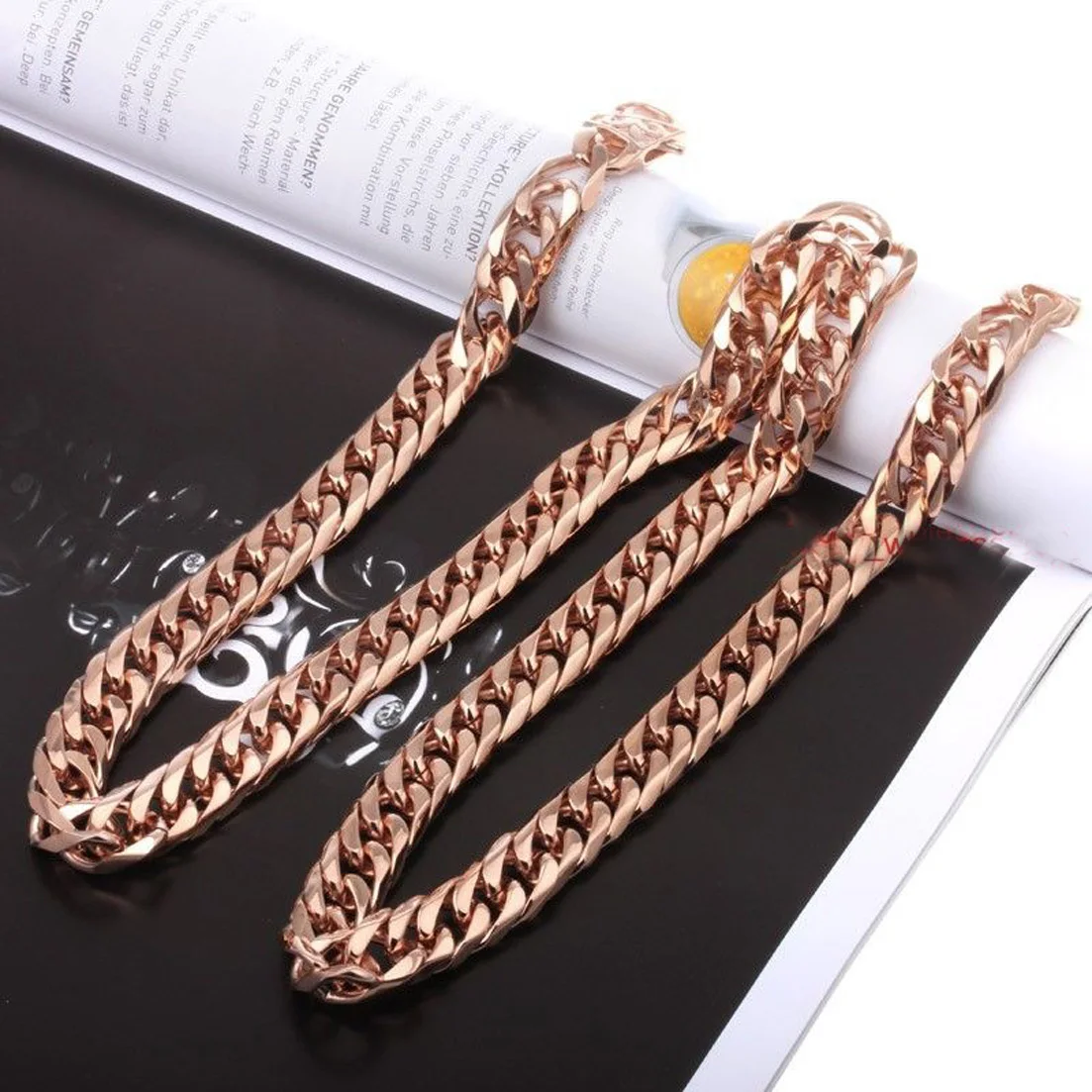 New Fashion 7-40inch Custom Size 13/16mm Wide Stainless Steel Rose-Gold Color Charming Men Curb Cuban Chain Necklace or Bracelet