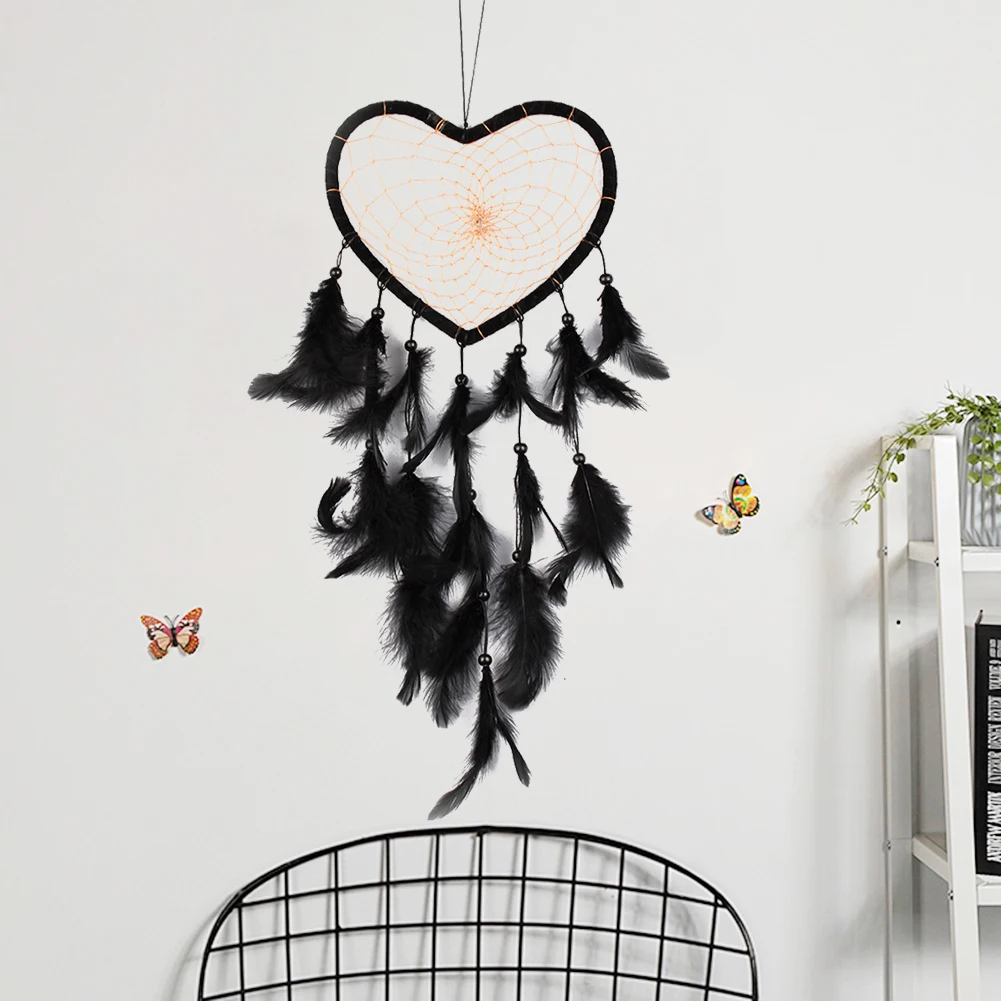 Dream Catcher Wind Chimes Art Chimes Home Craft Dreamcatcher Ornament Hanging Bedroom Decoration Gift Black Indian Feather