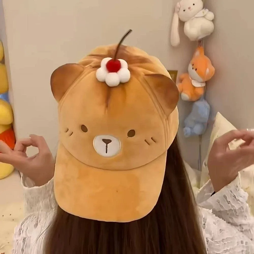Gorra de béisbol de cereza bonita para Cosplay, cómoda gorra con protección solar de oso dulce, gorra de pico de pato de gato de dibujos animados ajustable y cálida para mujer