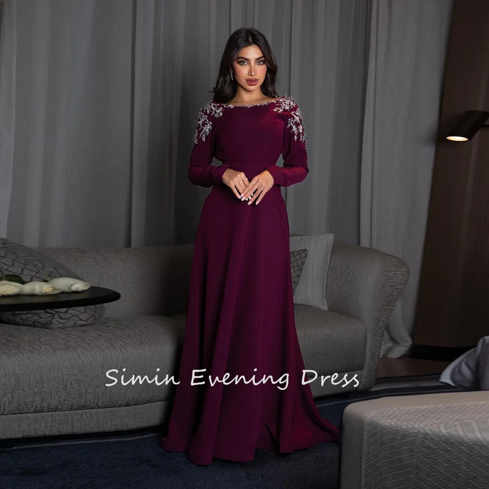 Simin فpersonalizado cuello redondo Sexy cuentas fruncidas sin espalda A-Line elegante vestido de fiesta saudí vestidos de fiesta de noche para mujeres 2024