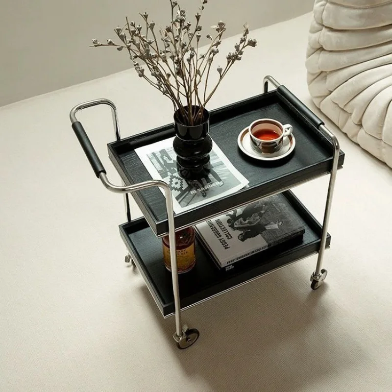 

trolley solid wood edge few household living room sofa movable coffee table storage storage rack