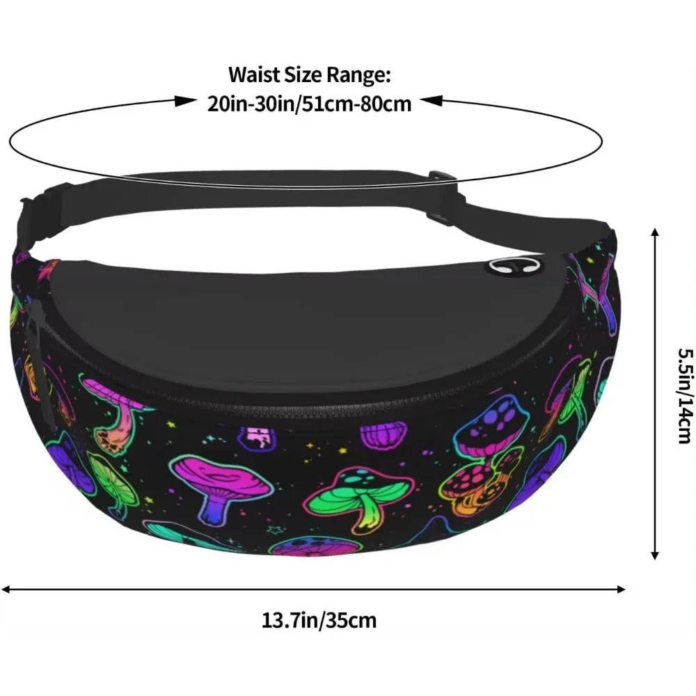 Bright Psychedelic Mushrooms Fanny Pack for Men Women Adjustable Belt Bag Casual Waist Pack for Travel Hiking Running Cycling